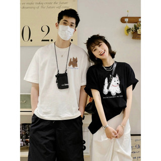 Những người yêu thích cotton mặc áo thun cotton thích hợp mùa hè không giống nhau 2024 áo thun ngắn tay mới dành cho nam và nữ có cùng áo sơ mi đế siêu lửa Instagram