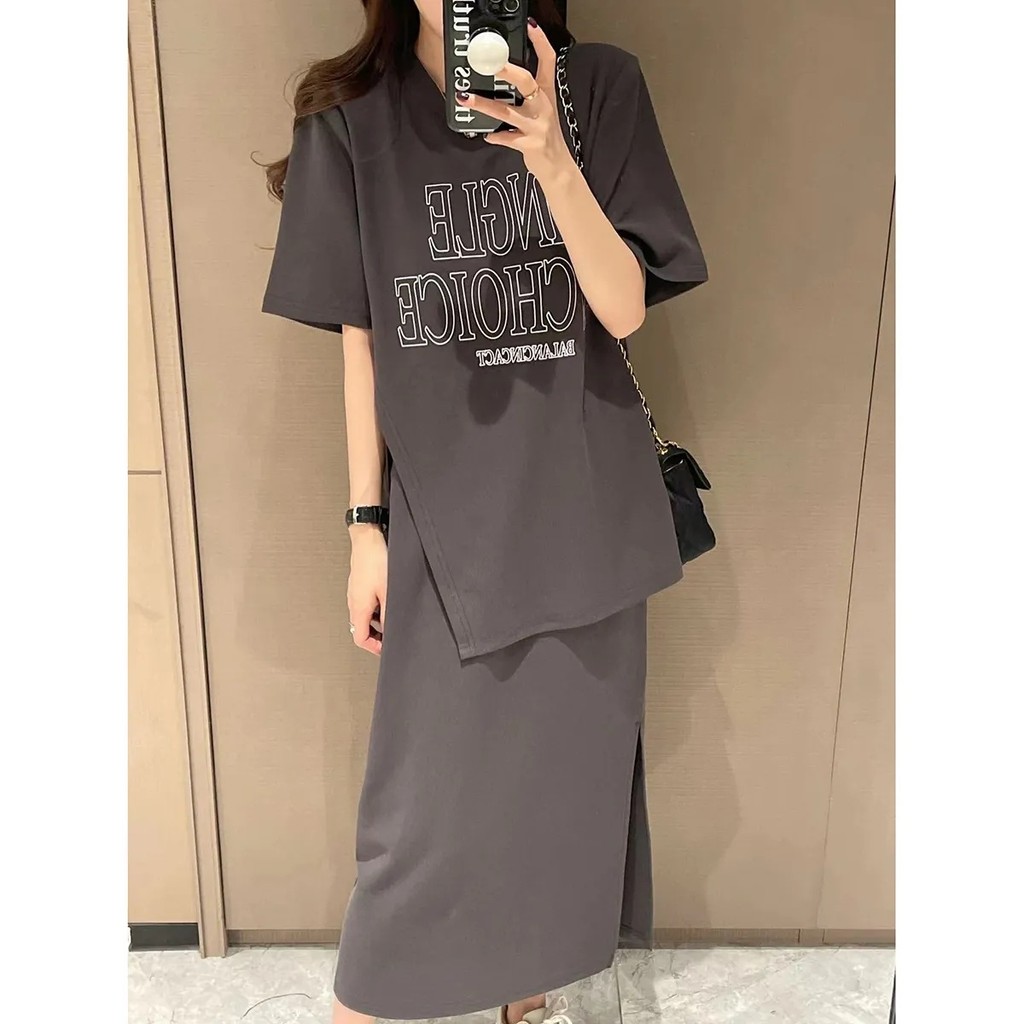 Phiên Bản Hàn Quốc Một Trọn Bộ Thường Ngày Rời Phù Hợp Với Nửa Chiều Dài Váy Không Đều Top Mỏng Hơn Nhìn Đầm Nữ