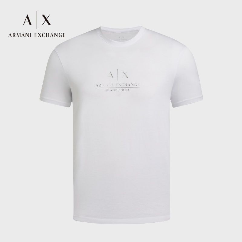 ARMANI Mùa Thu Nam Chữ Thời Trang LOGO Cotton Nguyên Chất Áo Thun Ngắn Tay