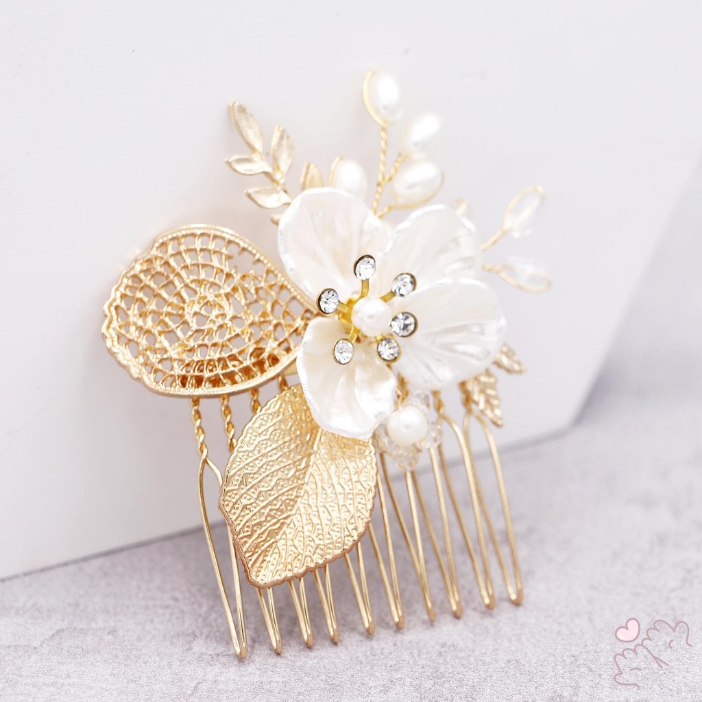 Lược Tóc Bên Có Lá Vàng Trang Trí Đám Cưới Hợp Kim Thanh Lịch Lược Barrette
