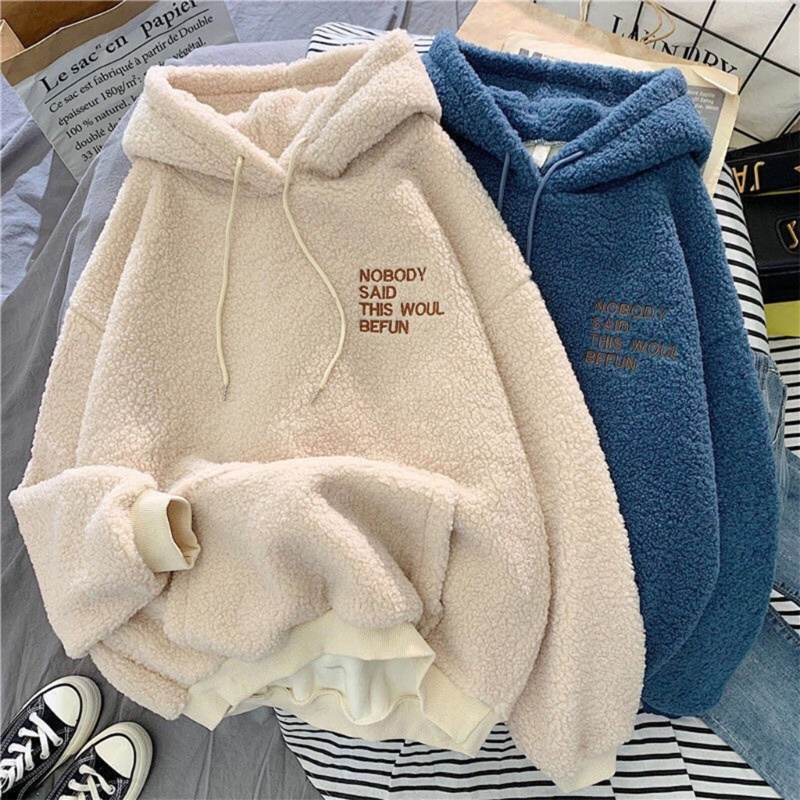 Dasbsug Áo khoác dài tay ấm áp dày Áo len lông cừu Casuall dáng rộng vừa vặn Áo Hoodie