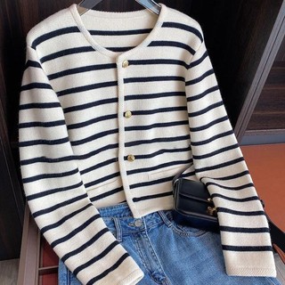 Áo Khoác cardigan Dệt Kim Kẻ Sọc Trắng Đen Thời Trang
