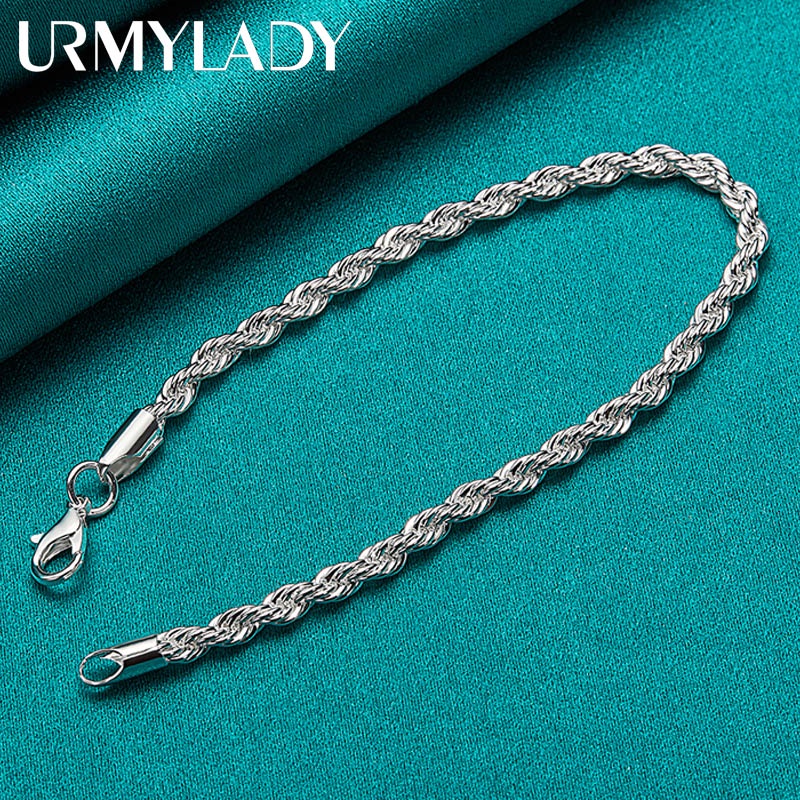 URMYLADY Bạc 925 Sóng Nước Dây Xích 4MM Vòng Tay Nữ Thời Trang Cưới Trang Sức