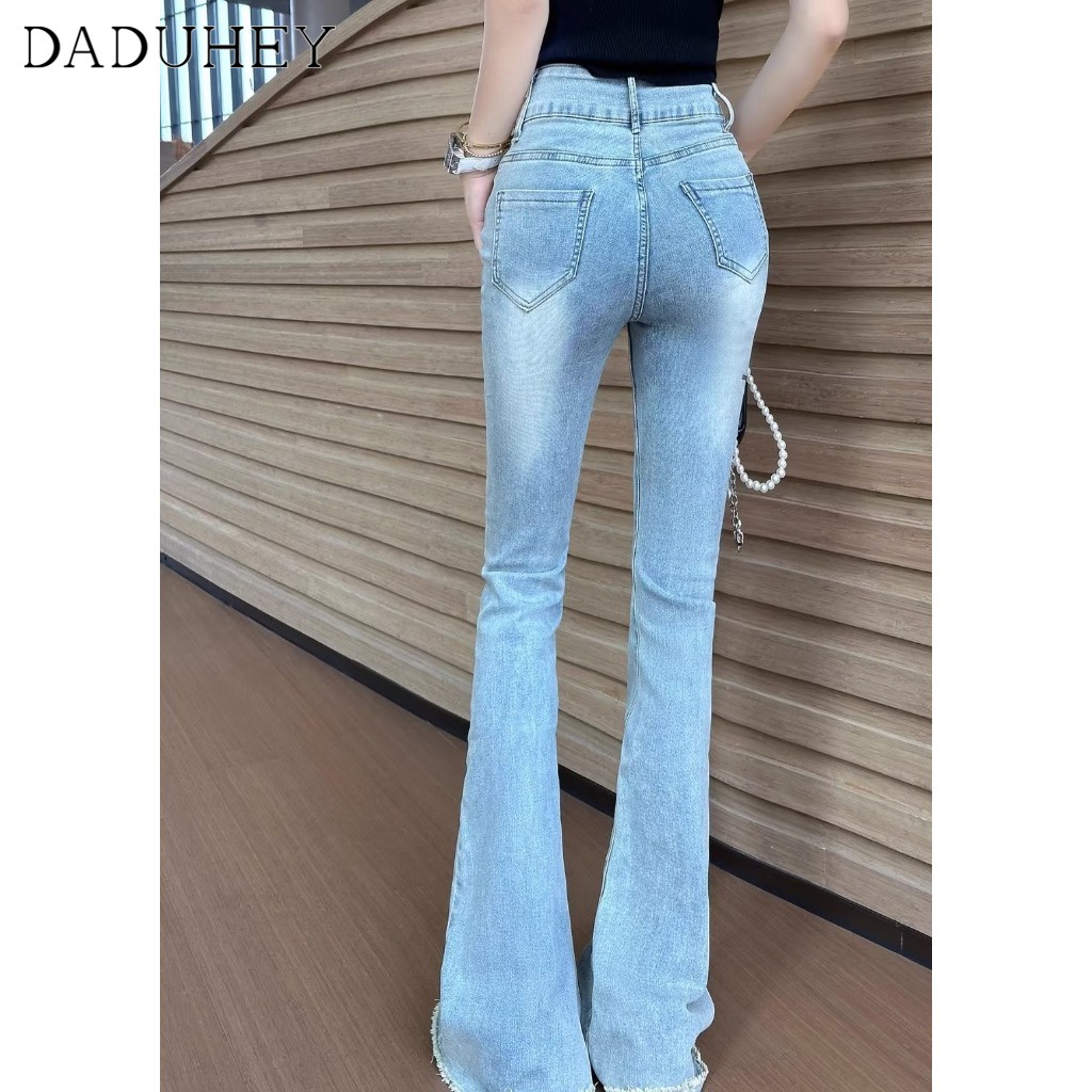 Ảnh DaDuHey New American Style Ins High Street Washed Micro-flare Jeans Niche High Waist Wide Leg Pants Trousers 4