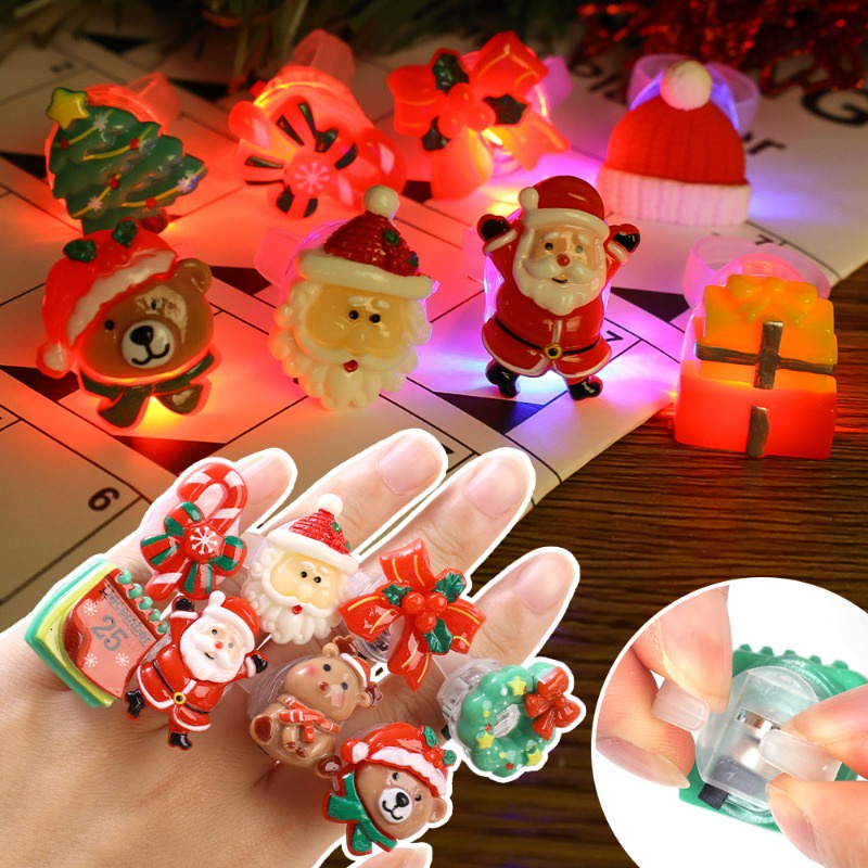 Hoạt Hình Nhẫn Có Đèn led Phát Sáng Hình Ông Già Noel / Ông Già Noel / Tuần Lộc Giáng Sinh Dễ Thương
