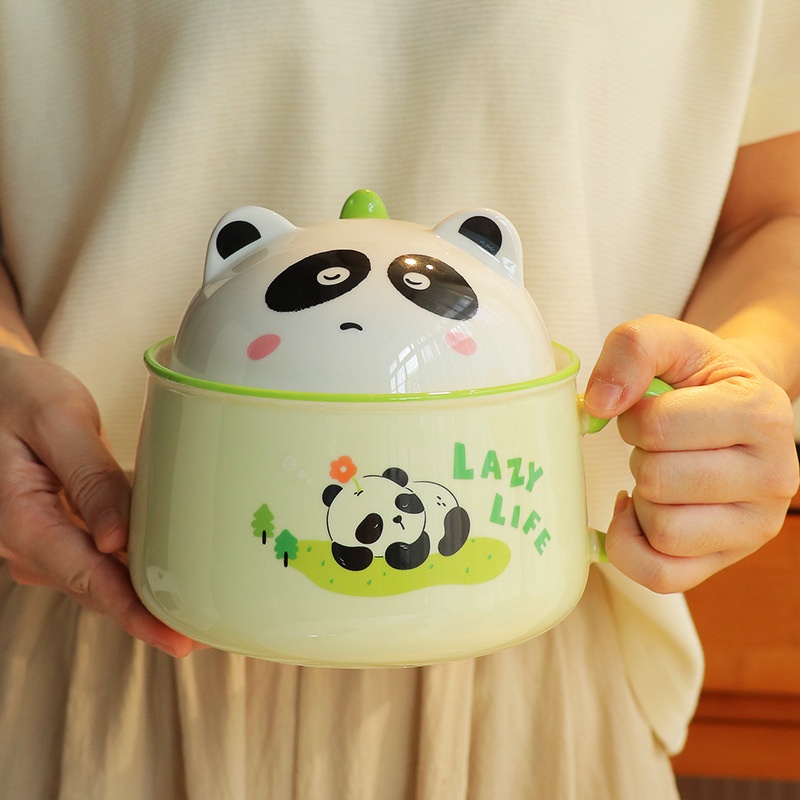 Tô Sứ Panda 3D Hình Gấu Trúc Ăn Mì Dung Tích Lớn 1020ml - Bát Úp Mì Có Nắp Decor Dễ Thương Siêu Cute