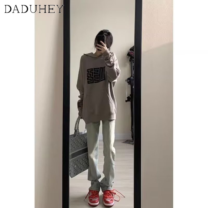 Ảnh Quần jeans DADUHEY lưng cao phối màu vàng đất phong cách đường phố Mỹ cổ điển cao cấp cỡ lớn 3