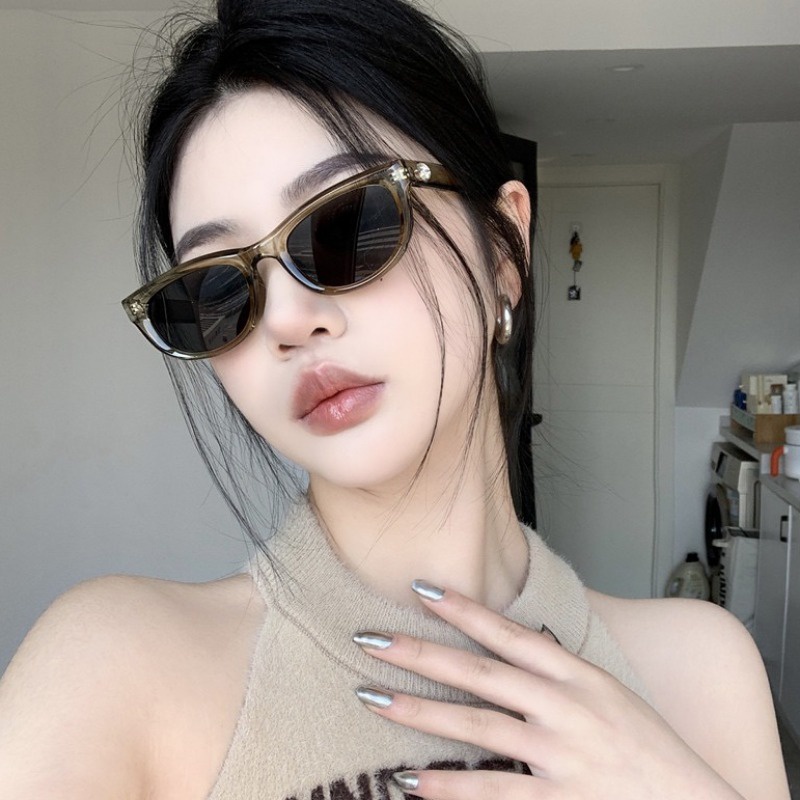 (jiuerba) Kính Râm Mắt Mèo Hình oval Màu Xanh Ô Liu Thời Trang Hàn Quốc Cho Nữ | BigBuy360 - bigbuy360.vn