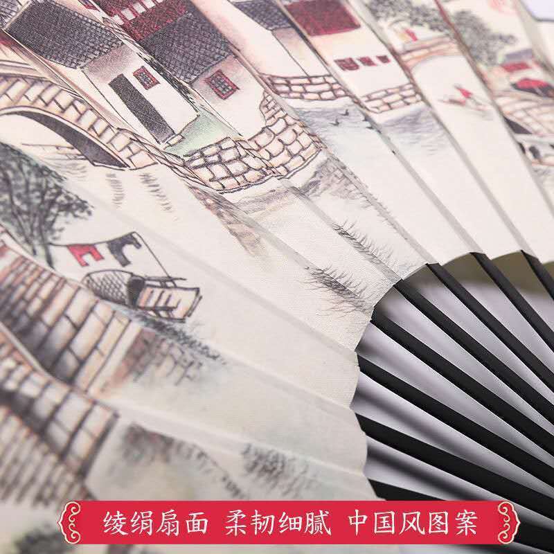 Quạt Xếp Bằng Vải Lụa Phong Cách Trung Hoa Cổ Điển