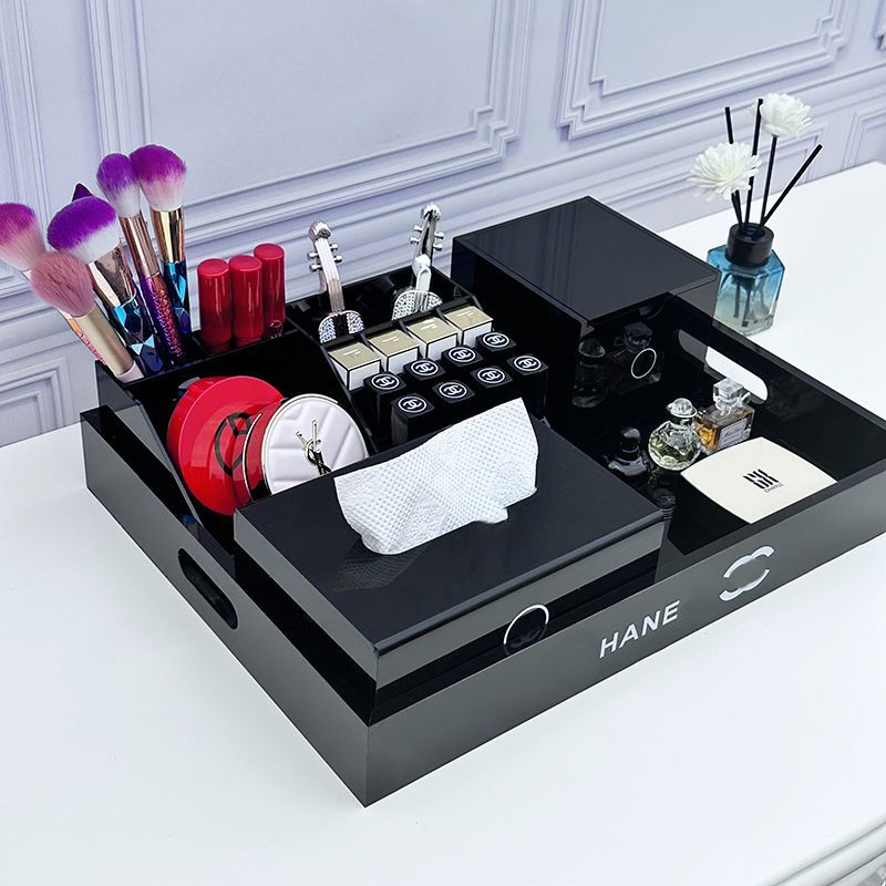 Khay acrylic để bàn cổ điển đựng mỹ phẩm, cọ trang điểm, son môi, bông tẩy trang, phấn lớn