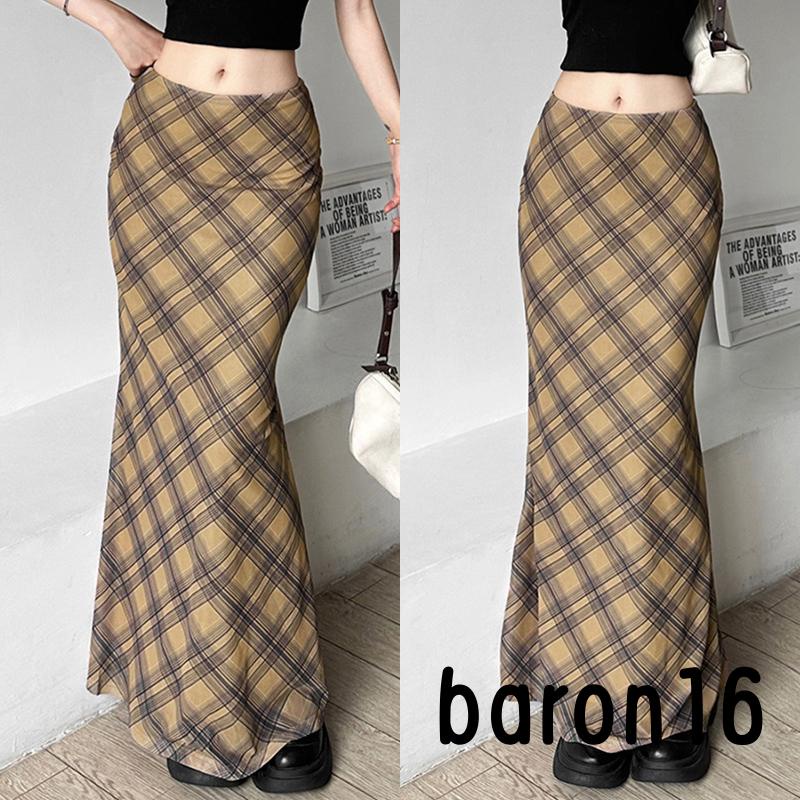 Chân Váy Dài Lưng Cao Họa Tiết Sọc Caro Phong Cách vintage Y2K
