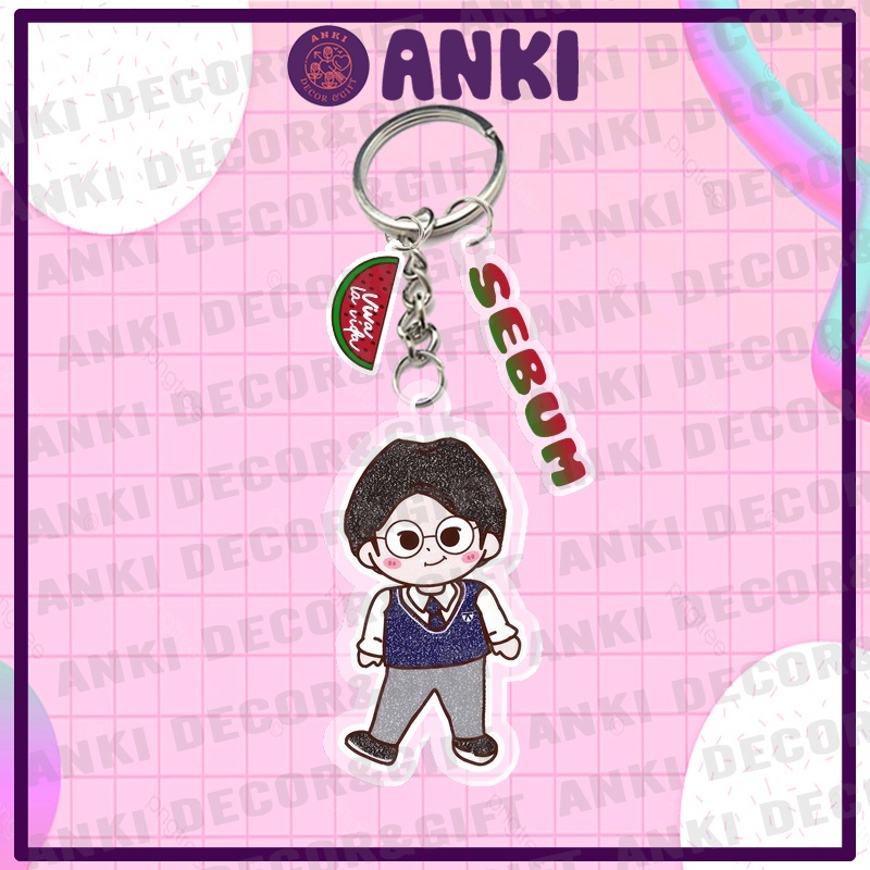 Móc khóa chibi nhân vật dưa hấu lấp lánh, twinglink watermelon,viva la vida, water sugar, quà tặng, sưu tầm - tri decor