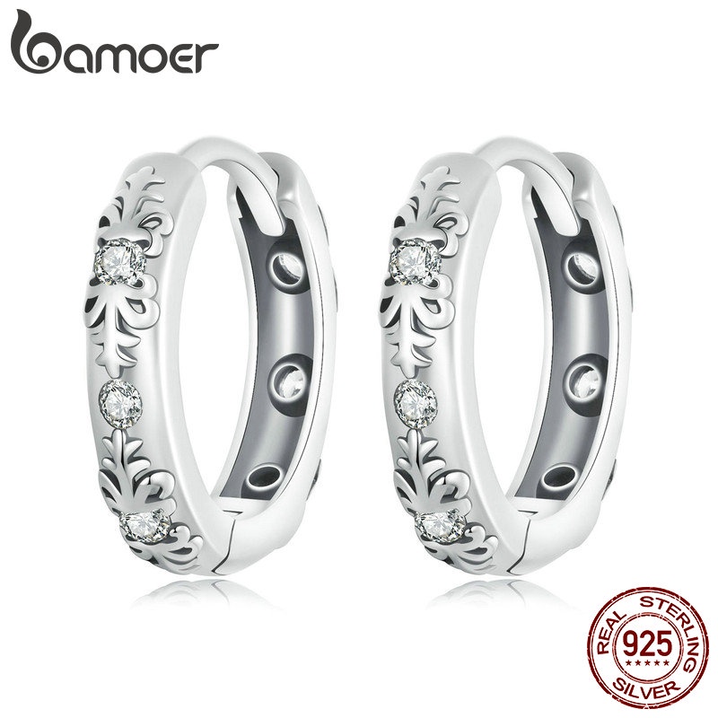 Khuyên tai BAMOER bạc 925 họa tiết cổ điển cho nữ