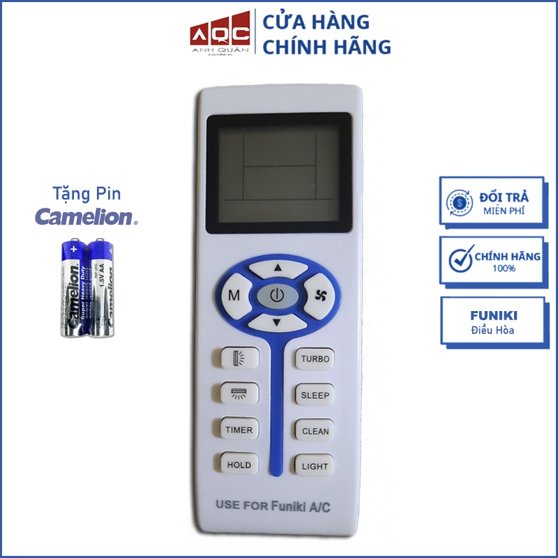 Điều khiển remote từ xa dùng cho điều hòa funiki mẫu mới có vệt xanh hình chìa khóa - tặng kèm pin