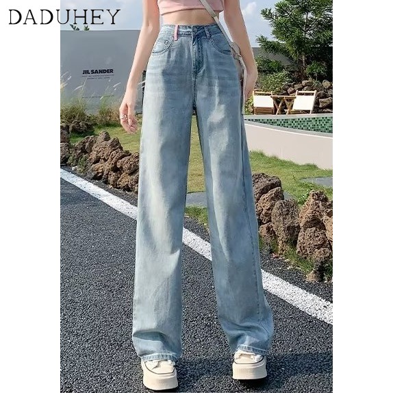 Ảnh Quần jean rách DADUHEY dáng dài size lớn ống rộng thoải mái cạp cao màu nhạt thời trang kiểu Mỹ cho nữ 4