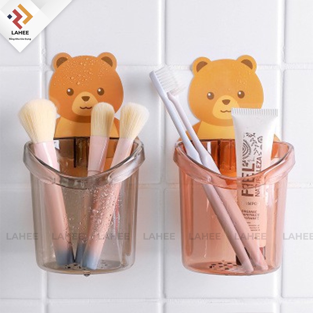 Cốc dán tường nhà tắm đựng bàn chải đánh răng hình gấu dễ thương. [SHOP.MH]