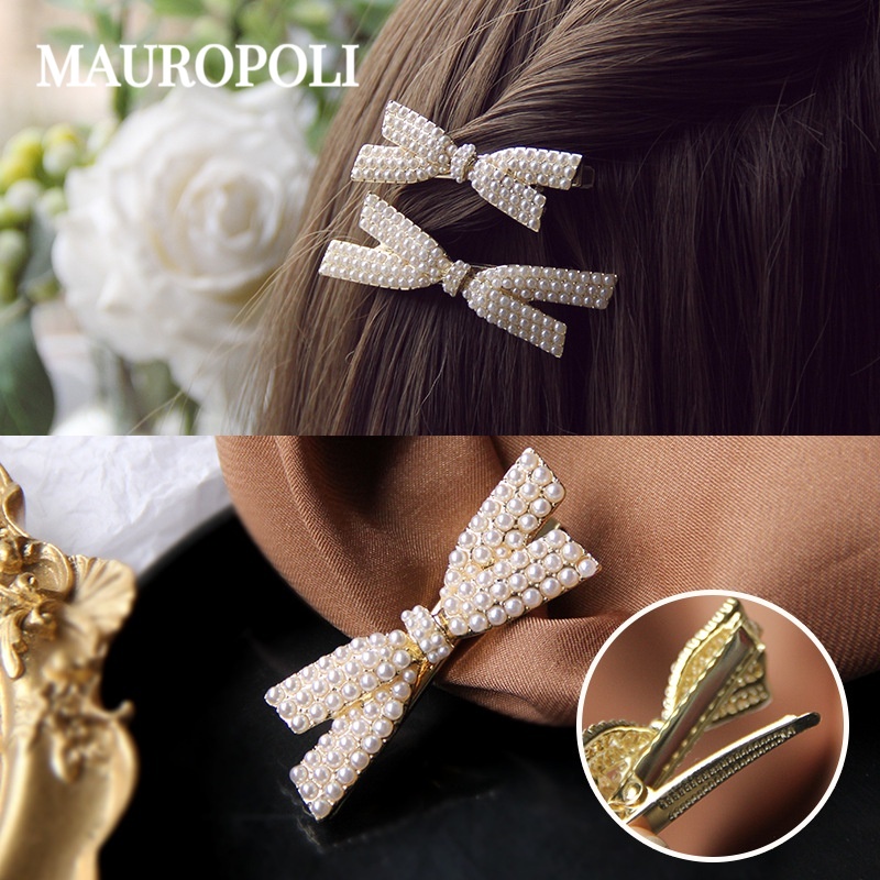 Mauropoli [Sẵn Sàng] Kẹp Tóc Ngọc Trai Kim Cương Giả Phiên Bản Hàn Quốc Nơ Mỏ Vịt Kẹp Nữ Bên Nổ Kẹp Bên