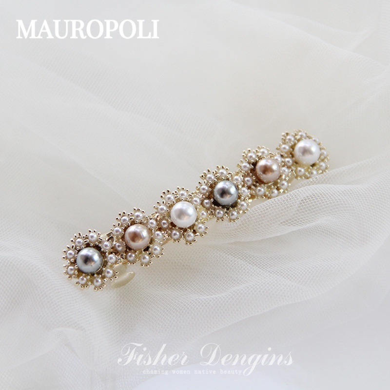Mauropoli [Hàng Có Sẵn] Kẹp Tóc Ngọc Trai Tròn Bằng Kim Loại Phong Cách Hàn Quốc Cổ Tích