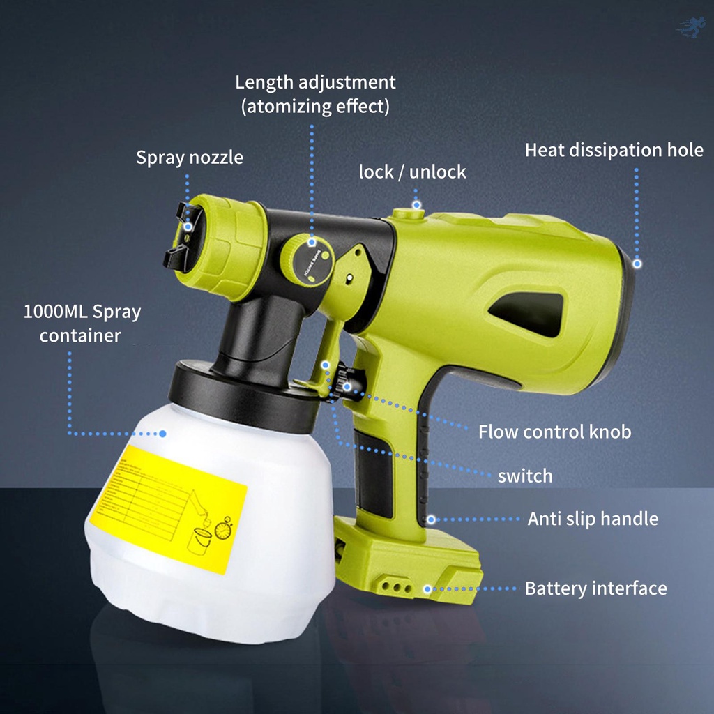 Máy Phun Sơn Không Dây 1000ML Cho DEWALT RYOBI 20V Max
