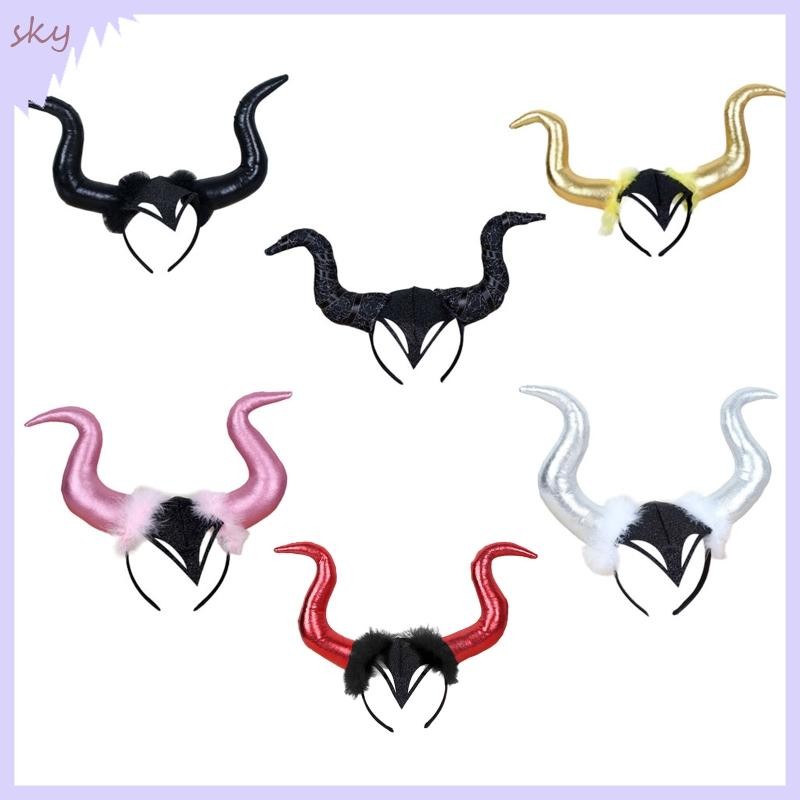 Bầu Trời Halloween Dài Demon Ox Sừng Đầu Ác Nữ Hoàng Lấp Lánh Tóc Vòng Trang Phục Hóa Trang Phù Thủy Ma Thuật Mũ Phụ Kiện