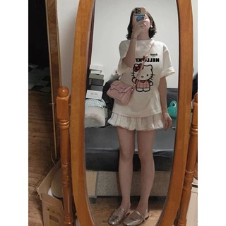 HIIXIIVI Áo Thun Nữ Cotton Tay Ngắn In Thời Trang, Cổ Tròn Oversize, Tee Baggy OOTD 2025