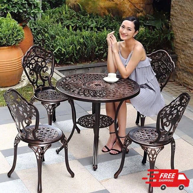 Bàn ghế Nhôm đúc Nhập khẩu Họa tiết sang trọng Bàn ghế sân vườn Bàn ghế ngoài trời BH 2 năm - HP04