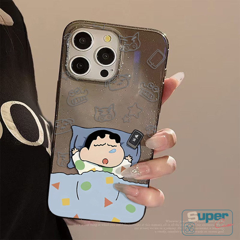 Phim Hoạt Hình Crayon Shin-Chan Ngủ Ngáy Ốp Lưng Tương Thích Cho IPhone 11 16 15 14 12 13 Pro Max 7Plus X XS Max XR 6s 14 8 15 16 6 Plus SE Ngôi Sao Sang Trọng Lấp Lánh Vỏ Mềm Chống Sốc
