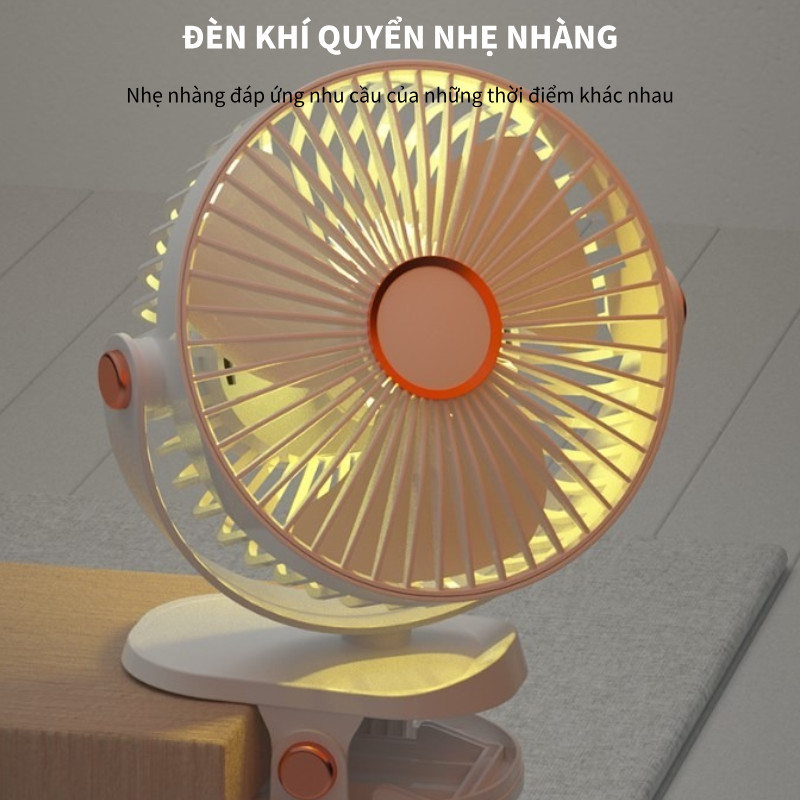 Quạt Mini Kẹp Bàn Thông Minh - Gió Mạnh, Giảm Tiếng Ồn, Sử Dụng Lâu, Đèn LED Ban Đêm, Góc Điều Chỉnh