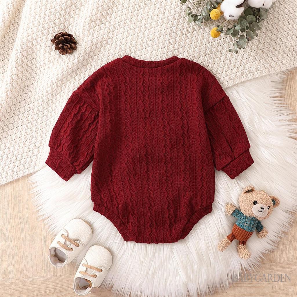 Bộ Áo Liền Quần Dệt Kim Tay Dài Cổ Tròn Màu Sắc Đơn Giản Cho Bé Gái