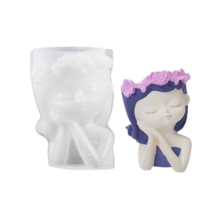 Giữ Hoa Khuôn Silicon Bê Tông Xi măng 3D Cô Gái Bình Hoa Khuôn Thạch Cao