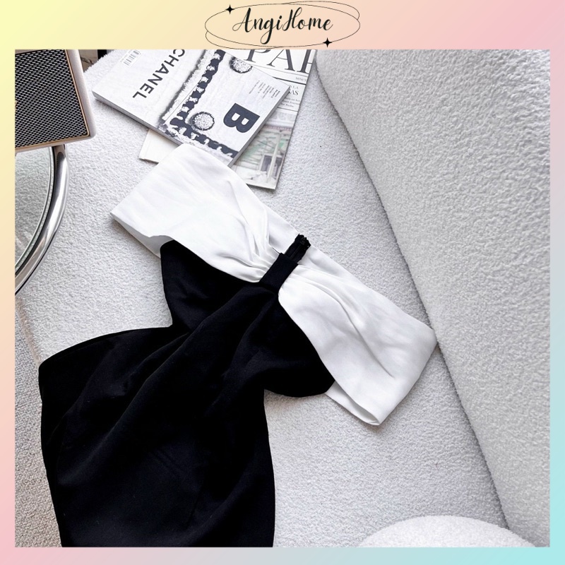 ĐẦM ĐEN BẸT VAI PHỐI VIỀN TRẮNG ANGI HOME