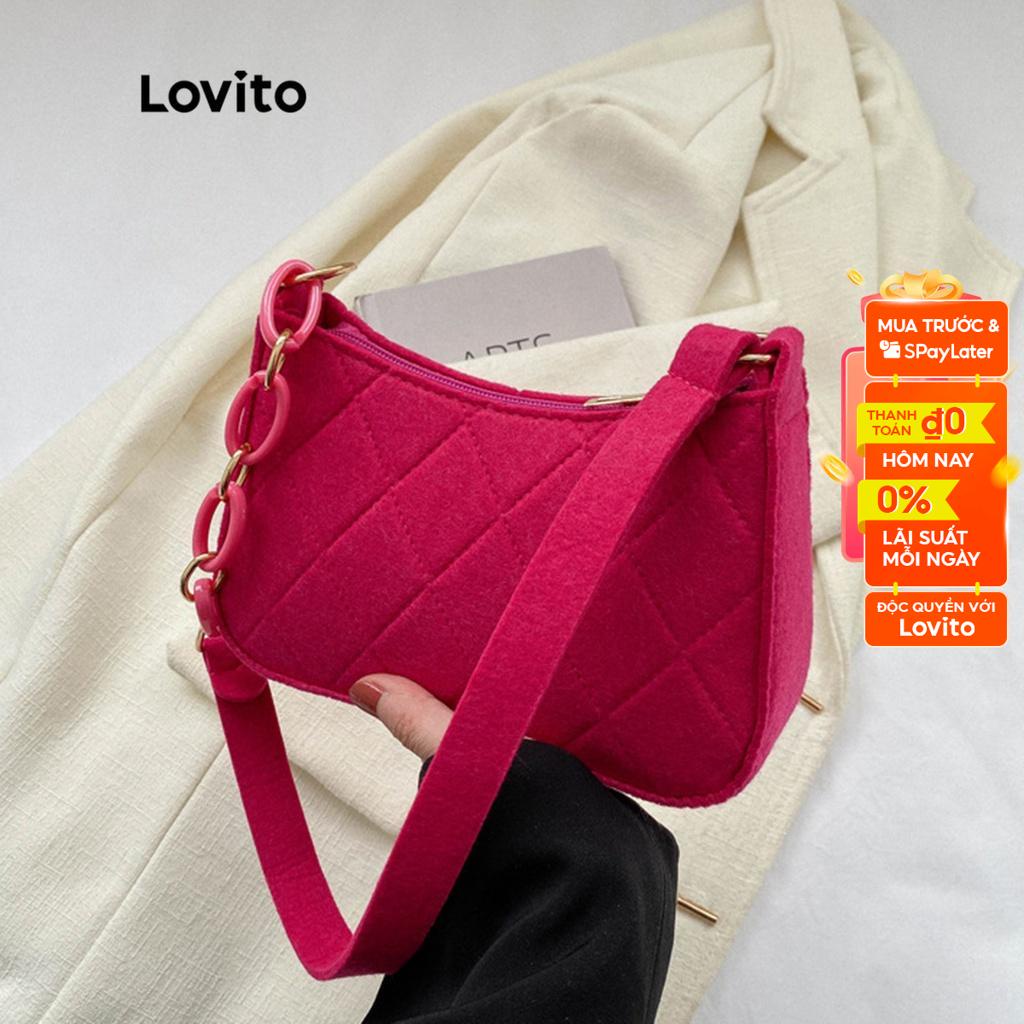 Túi đeo vai nhỏ Lovito phối chuỗi màu trơn thường ngày cho nữ LNA09129 Hồng/Đen