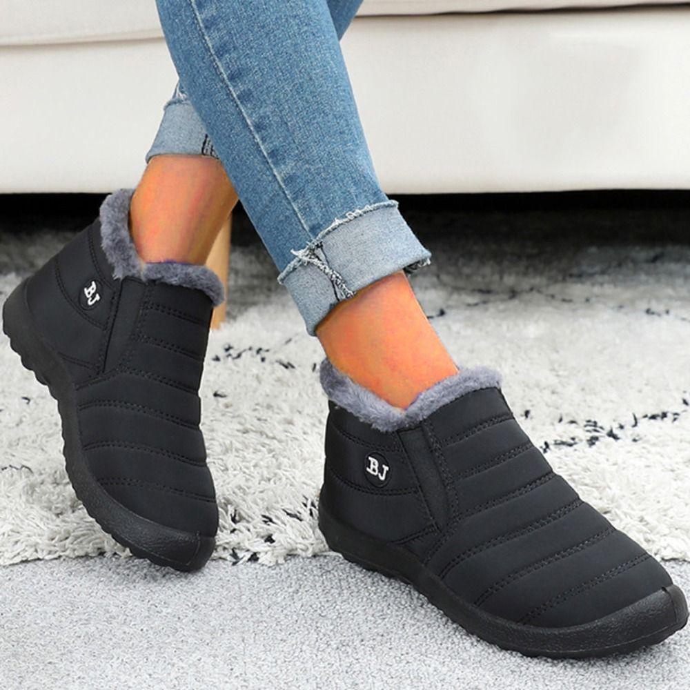 GUSTAVA Mùa Đông Boot Nữ, Đế Chống Trơn Trượt Chống Thấm Nước Slip On Snow Fur Shoes, Giày Bốt Mắt Cá Chân Ngoài Trời Mùa Đông Ấm Áp Flat Botas Mujer Woman