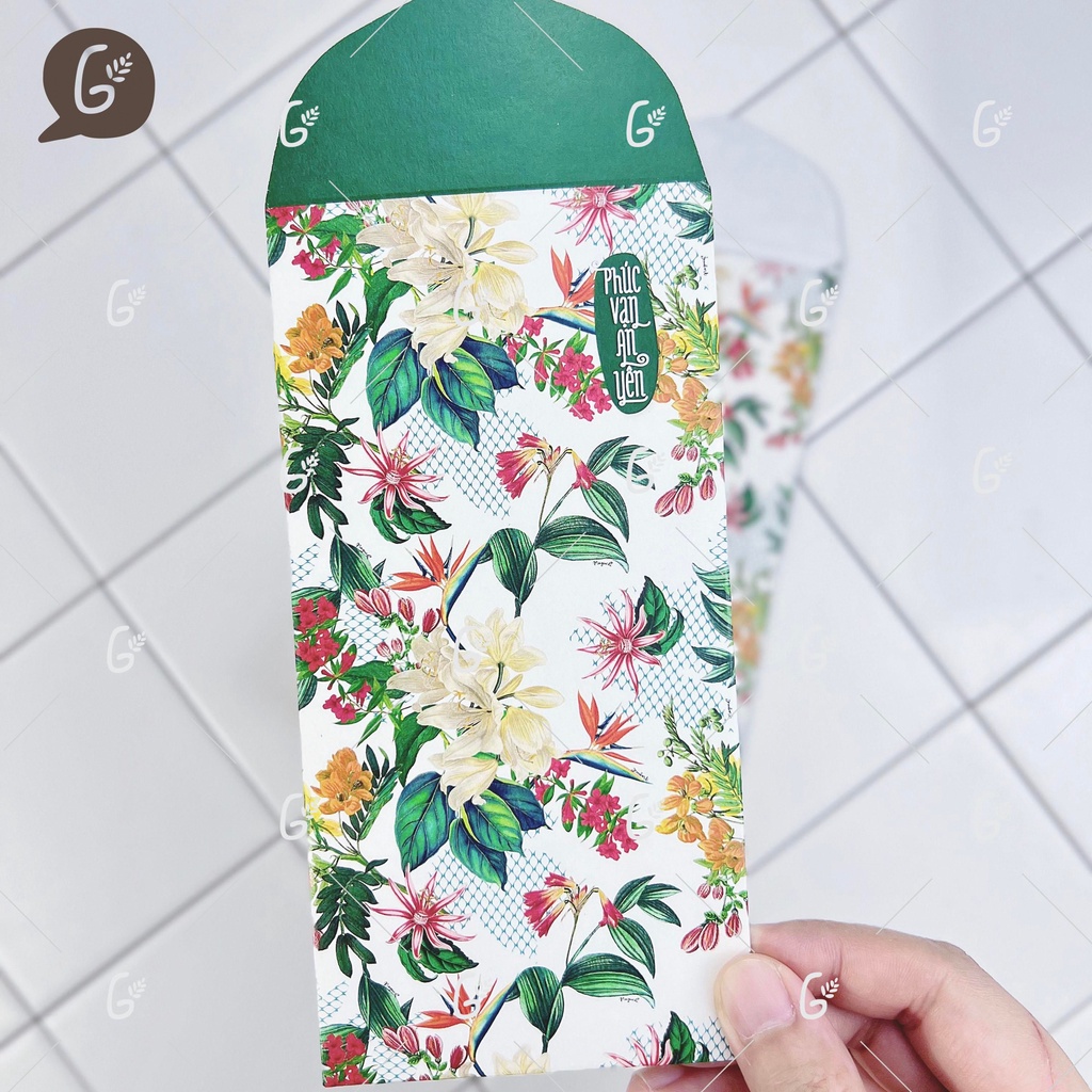 Bao lì xì tết 2025 cao cấp của Gác Xép chất liệu Krafthọa tiết hoa văn vintage - Mã GX027