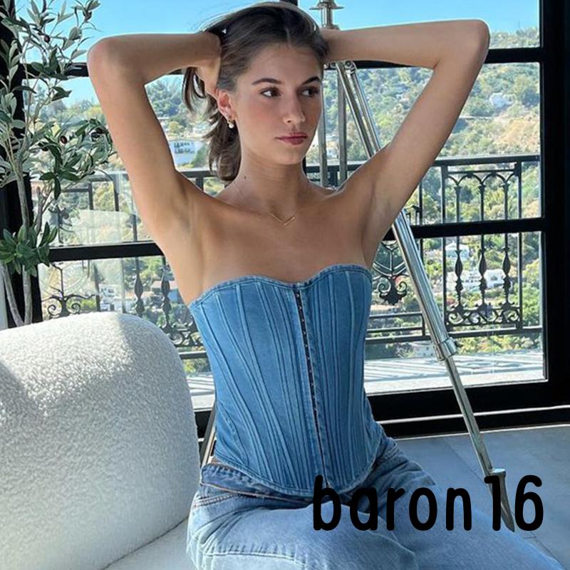 Phụ Nữ Ống Top Không Dây Lưng Khóa Denim Viền Slim Vest Cho Đảng Hàng Ngày Dạo Phố