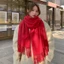 Khăn choàng len cashmere phối tua rua màu trơn đa năng phong cách Hàn Quốc mới