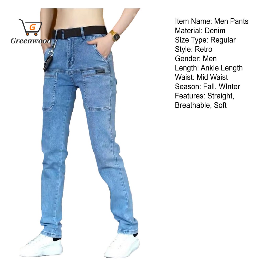 Gre Quần Jean denim Dài Đến Mắt Cá Chân Mềm Mại Thoáng Khí Phong Cách retro Hàn Quốc Có Nhiều Túi Dành Cho Nam