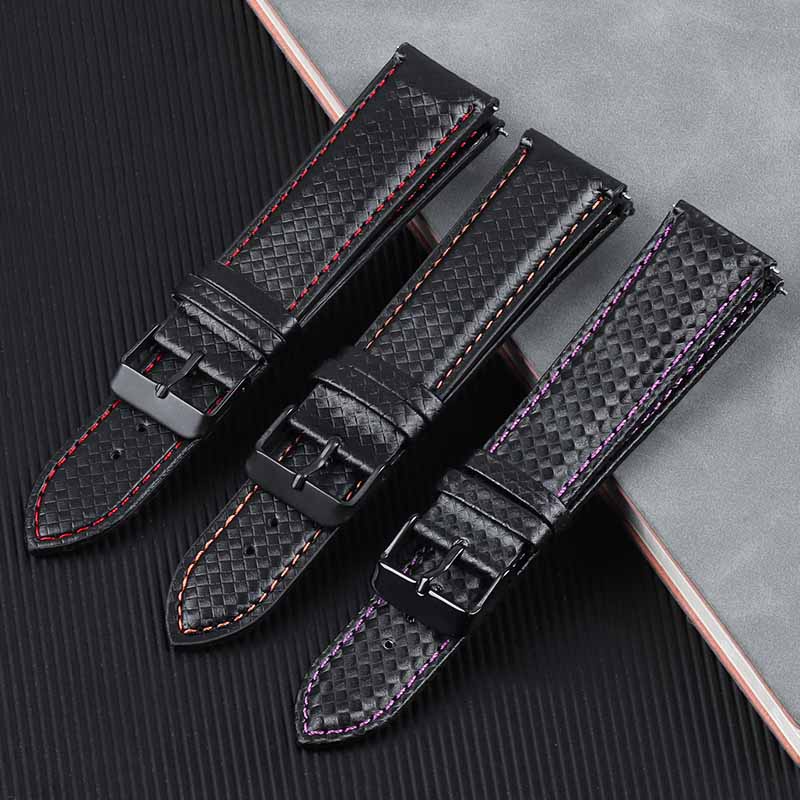 Dây Đeo Đồng Hồ Bằng Da Họa Tiết Sợi Carbon 20mm 22mm Tháo Gỡ Nhanh Cho Nam Và Nữ