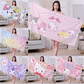 Khăn tắm hoạt hình Sanrio in 1 mặt Hello Kitty/Kuromi/Melody/Pochacco, vải Terry thấm hút mềm