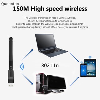 Queenten MT7601 USB WiFi Adapter 150Mbps Thẻ mạng không dây RTL8188 Card mạng Bộ thu Wi-Fi cho máy tính để bàn Máy tính xách tay 2.4GHz QT