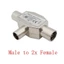 Bộ phân phối ăng-ten loại T / F NOTE1, Đầu nối đồng trục trên không Jack TV, Bộ chuyển đổi bộ chia ăng-ten TV 2 chiều Cắm TV / T Adapter Khớp nối đồng trục