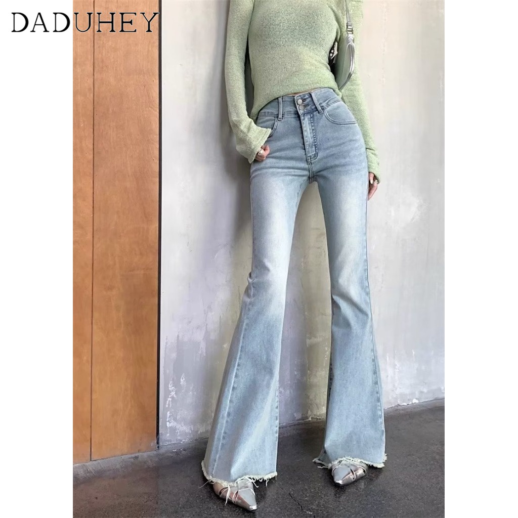 Ảnh DaDuHey New American Ins High Street Retro Micro-flare Jeans Niche High Waist Stretch Wide Leg Pants Trousers 4