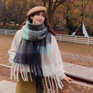 Khăn Cashmere TRACELIOIAN, Khăn quàng cổ dày ấm áp cổ bốn màu đa năng, Khăn choàng kẻ sọc mùa đông dài 2023 dày hơn cho nữ phong cách Hàn Quốc