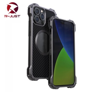 [R-JUST] Aluminium Metal Carbon Fiber Magnetic Case For iPhone 15 14 Plus 13 12 Pro Max with Camera Lens Protection Phone Cover Slim Bumper