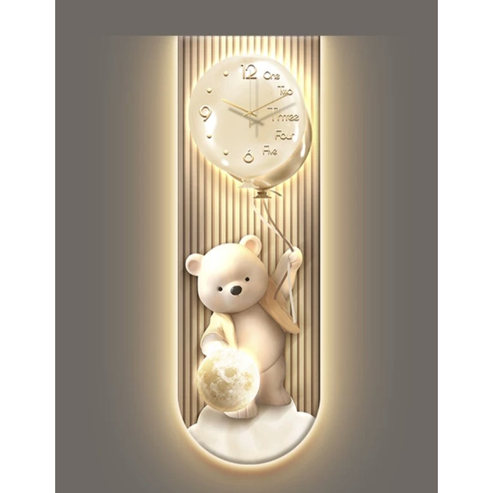 Tranh Đồng Hồ 3D LED Gấu Dễ Thương Trang Trí Nhà Tráng Gương Cao Cấp - OHA DECOR