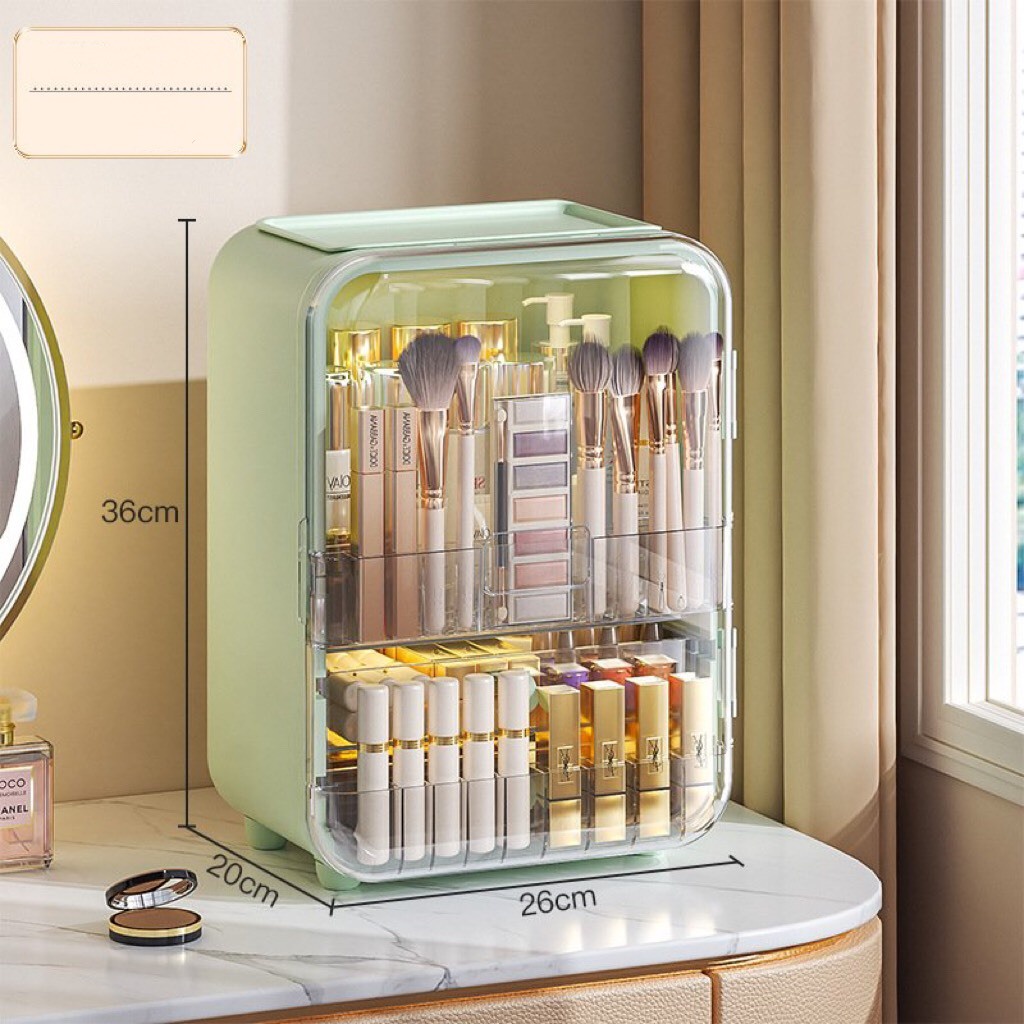 Tủ mỹ phẩm, hộp đựng mỹ phẩm kệ mỹ phẩm kệ đựng mỹ phẩm gấu Bearbrick có đèn Led tặng kèm gương cao cấp chống bụi để bàn