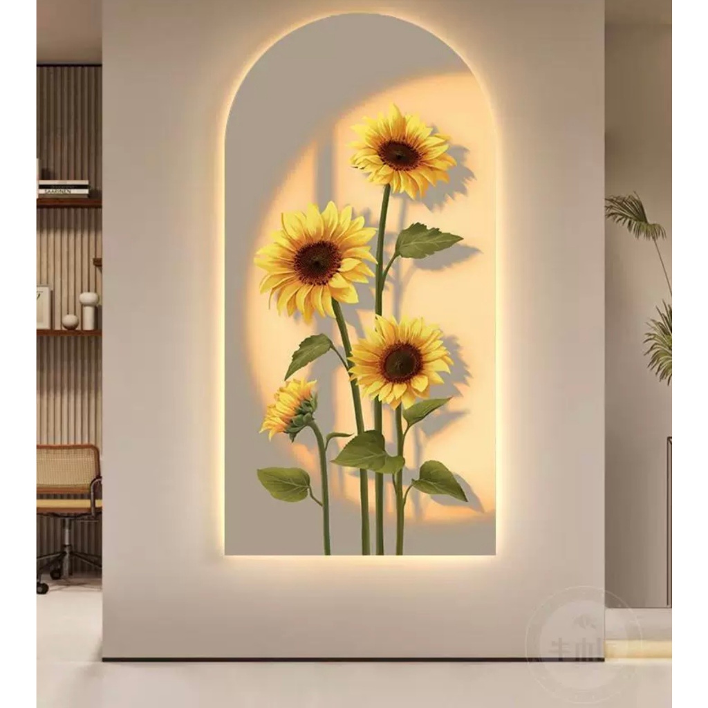 Trang Tráng Gương 3D Led Hoa Hướng Dương Trang Trí Phòng Phủ Vợ Chồng, Cửa Hàng, Nhà Trẻ, Quà Tặng Người Thân