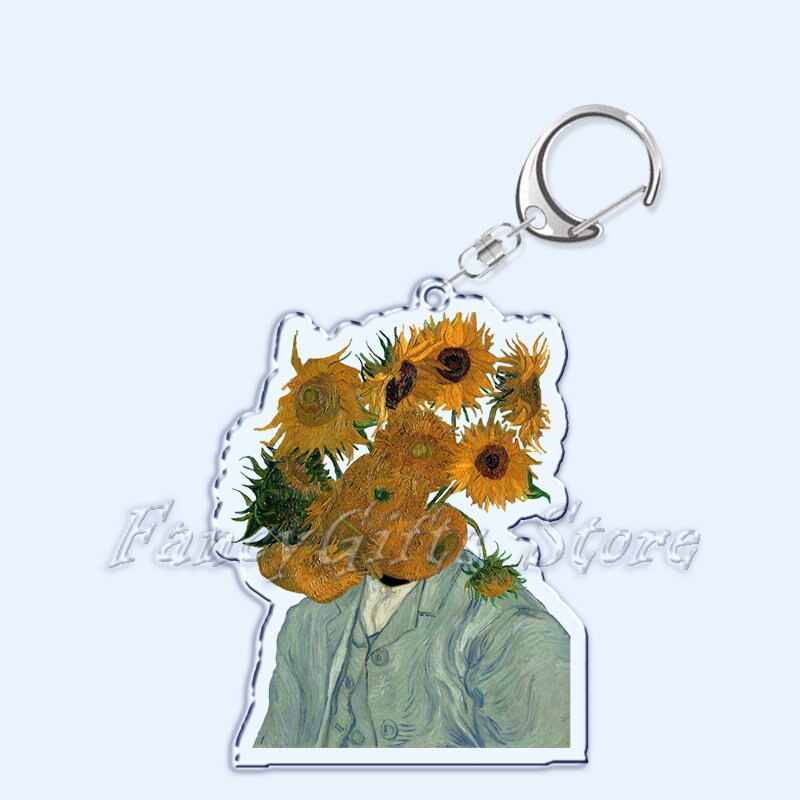 Móc khoá Vincent Van Gogh Art Oil Painting The Starry Night Sunflower in 2 mặt rõ nét Acrylic Phụ kiện trang trí