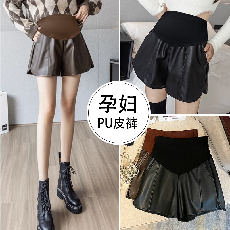 Quần Short Da Ống Rộng Lưng Cao Nâng Bụng Thời Trang Thu Đông Cho Mẹ Bầu