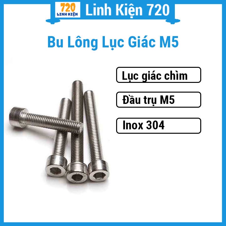 Sản phẩm bu lông lục giác chìm đầu trụ M5 Inox 304 6/8/16/18/20/22/25 ...